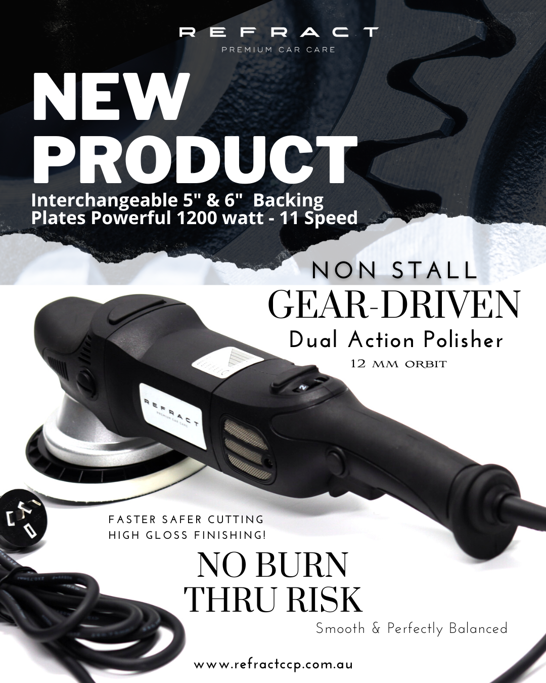 5" Dual Action Polisher - Non Stall Gear Driven - 15mm Orbit