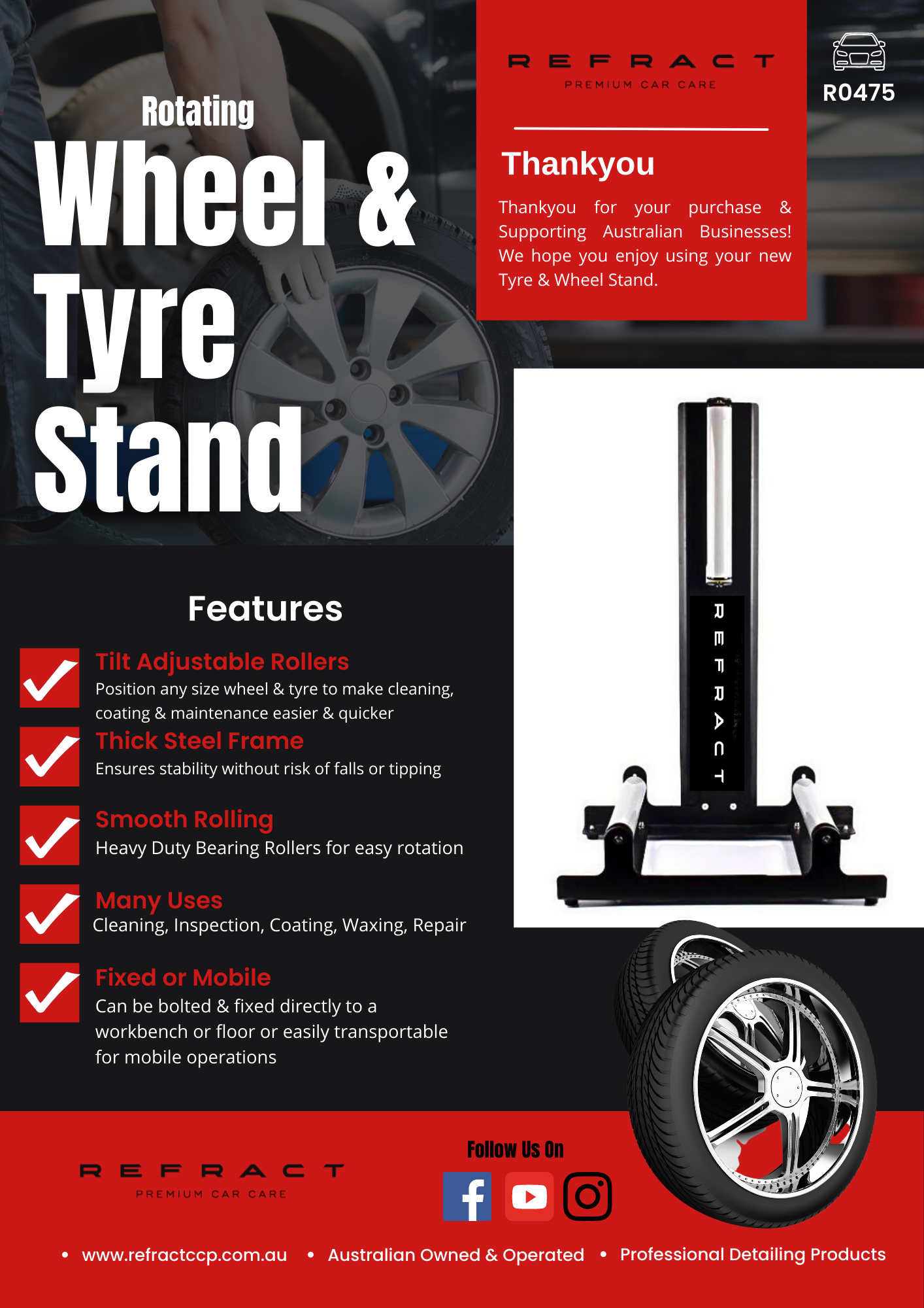 REFRACT Pro Wheel & Tyre Cleaning & Coating Rotating Stand